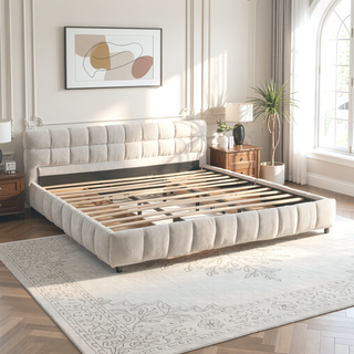 Sunvega California King Size Upholstered Bed with Storage Drawers and Soft Chenille Fabric Headboard
