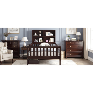 Sunvega Twin Solid Wood Platform Bed with Chalkboard Headboard and Storage Drawers