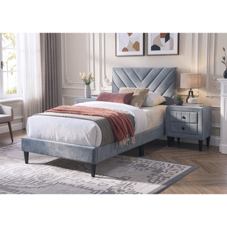 Sunvega Adjustable Velvet Upholstered Twin Bed with 12-Slat Support System
