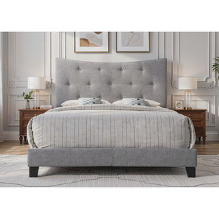 Sunvega Grey Queen Bed with Tufted Headboard and Button Tufted Design