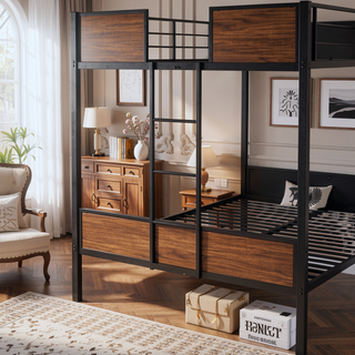 Sunvega Modern Full over Full Bunk Bed with Safety Rail and Built-in Ladder