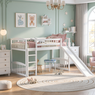 Sunvega Twin Size Loft Bed with Slide and Ladder for Kids Bedroom in Gray