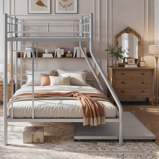 Sunvega Twin over Full Bunk Bed with Twin Trundle and Two Ladders