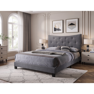 Sunvega Grey Queen Bed with Tufted Headboard and Button Tufted Design