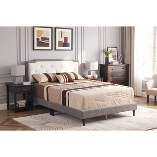 Sunvega Full Bed with Chic Tufted Headboard and Vibrant Blue Hue in One Box