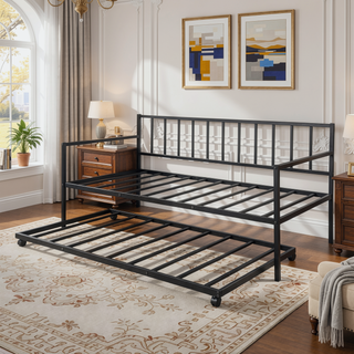 Sunvega Multifunctional Metal Daybed Frame with Trundle for Living Room Guest Room