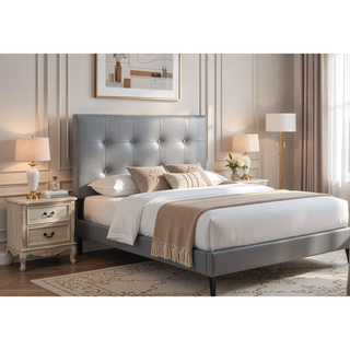 Sunvega Twin Size Upholstered Headboard in Grey Leather Look Fabric for Bedroom