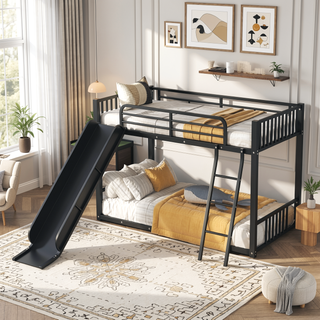 Sunvega Durable Metal Twin over Twin Bunk Bed with Fun Slide