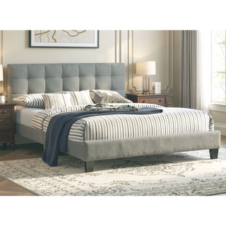 Sunvega Modern Light Gray Upholstered Tufted Headboard California King Platform Bed