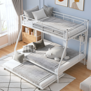 Sunvega Twin over Full Bunk Bed with Twin Trundle and Two Ladders