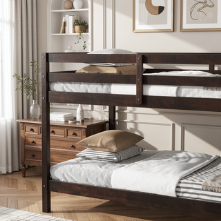 Sunvega Twin over Twin Solid Wooden Bunk Bed with Ladder and Strengthened Slats