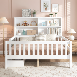 Sunvega Twin Solid Wood Platform Bed with Chalkboard Headboard and Storage Drawers