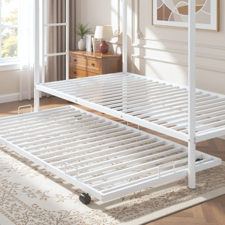 Sunvega Twin over Twin Bunk Bed with Trundle in White for Small Spaces