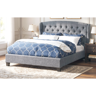 Sunvega Modern Contemporary Wing Back Button Tufted Adjustable Headboard Queen Size Bed