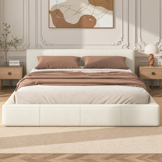 Sunvega Stylish Gray Upholstered King Bed with Faux Leather and Wood Frame