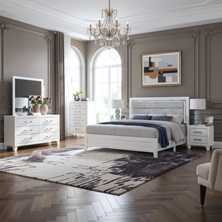 Sunvega White Queen Upholstered Bed with Modern LED Accent Lighting