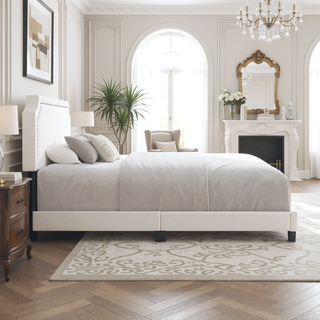 Sunvega Upholstered Platform Bed with Padded Headboard and Nailhead Trim Accents