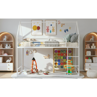 Sunvega Sturdy Metal Twin over Twin Bunk Bed with Safety Guardrail and Ladder