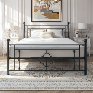 Sunvega Black Finish Twin Platform Bed Canopy Metal Frame Modern Traditional