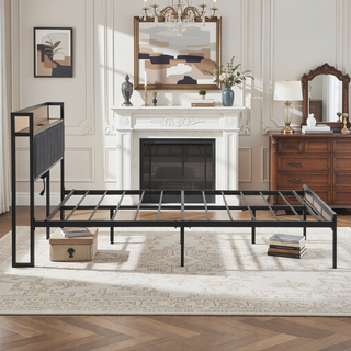 Sunvega Full Size Metal Platform Bed Frame with Upholstery Storage Headboard and Footboard