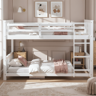 Sunvega Twin Over Twin Bunk Bed with Ladder and Guardrail for Shared Rooms