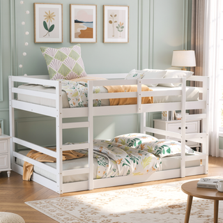 Sunvega Full Over Full Bunk Bed with Ladder in Solid Pine Wood Frame