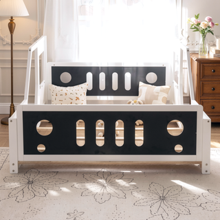 Sunvega Twin Size Blue Classic Car-Shaped Platform Bed with Wheels