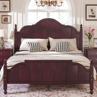 Sunvega Vintage Queen Bed Frame with Headboard and Slats Support