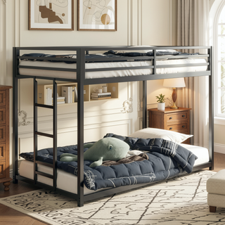 Sunvega Twin over Twin Metal Bunk Bed Frame with Ladder and Guardrails for Kids and Adults