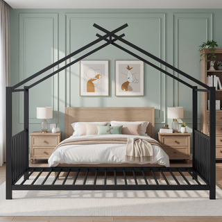 Sunvega Adorable Pink Twin Size Metal House Platform Bed Frame for Kids