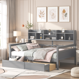 Sunvega Twin Size Daybed with Wood Slat Support, Bedside Shelf, and Two Drawers