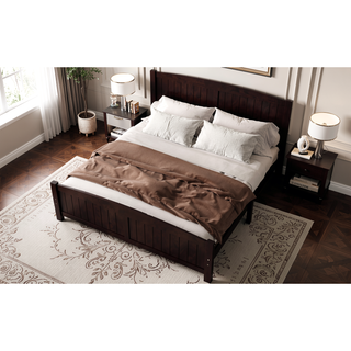 Sunvega White Solid Wood Queen Platform Bed with Slats No Box Spring Needed