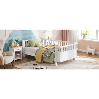 Sunvega Low Profile Twin Wood Platform Bed with Safety Rails for Kids Room