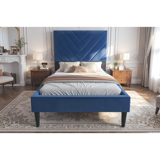 Sunvega Adjustable Velvet Upholstered Twin Bed with 12-Slat Support System