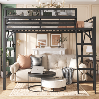 Sunvega Full Metal Loft Bed with Storage Shelf and Ladder for Kids Teens