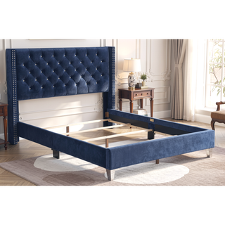 Sunvega Transitional Upholstered Bed in Navy Blue with Soft and Sturdy Materials