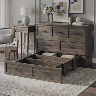 Sunvega Queen Size Murphy Cabinet Bed with Charging Station and Storage Drawer