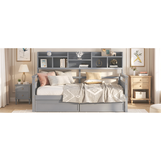 Sunvega Twin Size Daybed with Wood Slat Support, Bedside Shelf, and Two Drawers