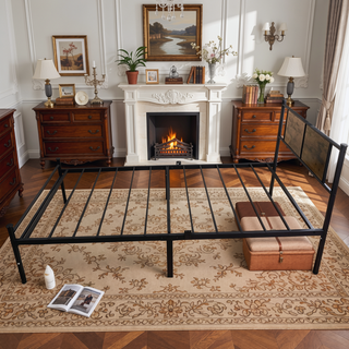 Sunvega Sturdy Twin Bed Frame with Wood Headboard Footboard and Metal Slats Support