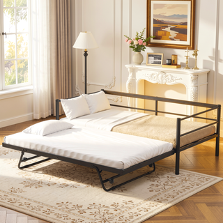 Sunvega Twin Size Metal Daybed with LED Light Strip and Adjustable Trundle