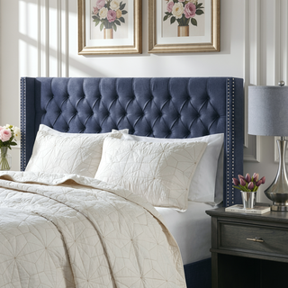 Sunvega Grey Queen Upholstery Headboard with Button Tufted and Nailhead Decor