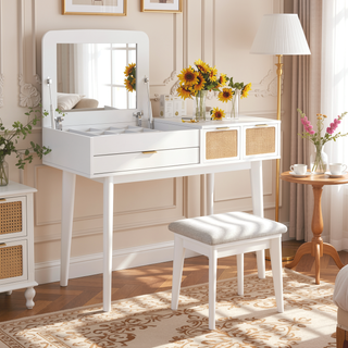 Sunvega Classic Wood Makeup Vanity Set with Flip-top Mirror and Three Drawers