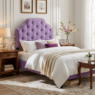 Sunvega Modern Button Tufted Upholstered Headboard with Nailhead Trim and Adjustable Legs