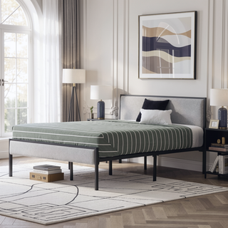 Sunvega King Bed Frame with Upholstered Headboard and Metal Platform Base