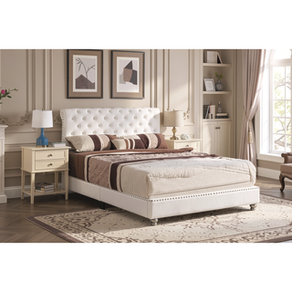 Sunvega Elegant White Transitional Queen Bed with Sleek Finish and Spacious Dimensions
