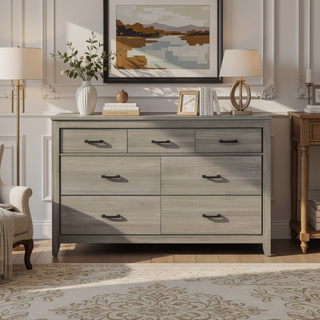 Sunvega Dark Gray Finish Transitional Look 1pc Dresser of 7 Drawers Industrial Rustic Modern Style Bedroom Furniture