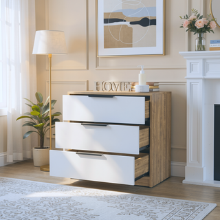 Sunvega Kaia 3 Drawer Dresser with Open Display Top and Large Storage
