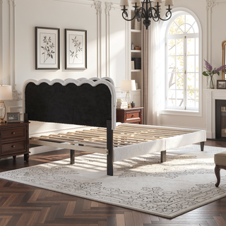 Sunvega Cream Petal Headboard Bed Frame with Atmosphere Light for Bedroom