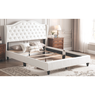 Sunvega Elegant Transitional White Upholstered Queen Bed with Soft Cozy Fabric