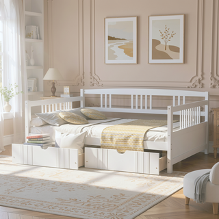 Sunvega Full Size Wood Daybed with Two Drawers for Extra Storage Space, White